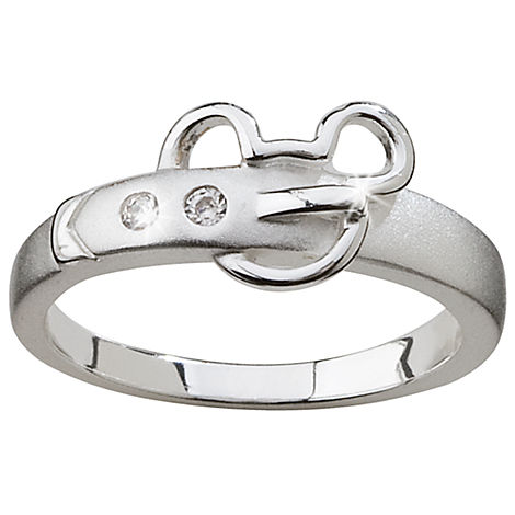 Sterling Silver and CZ Belt Buckle Mickey Mouse Ring