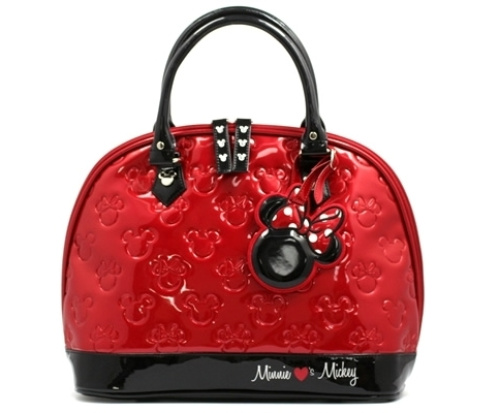 Mickey and Minnie Mouse Red Black Patent Leather Embossed Handbag