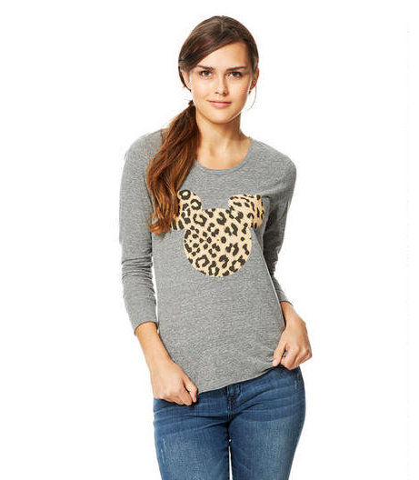 Leopard Mickey Head Long-Sleeve Graphic Tee